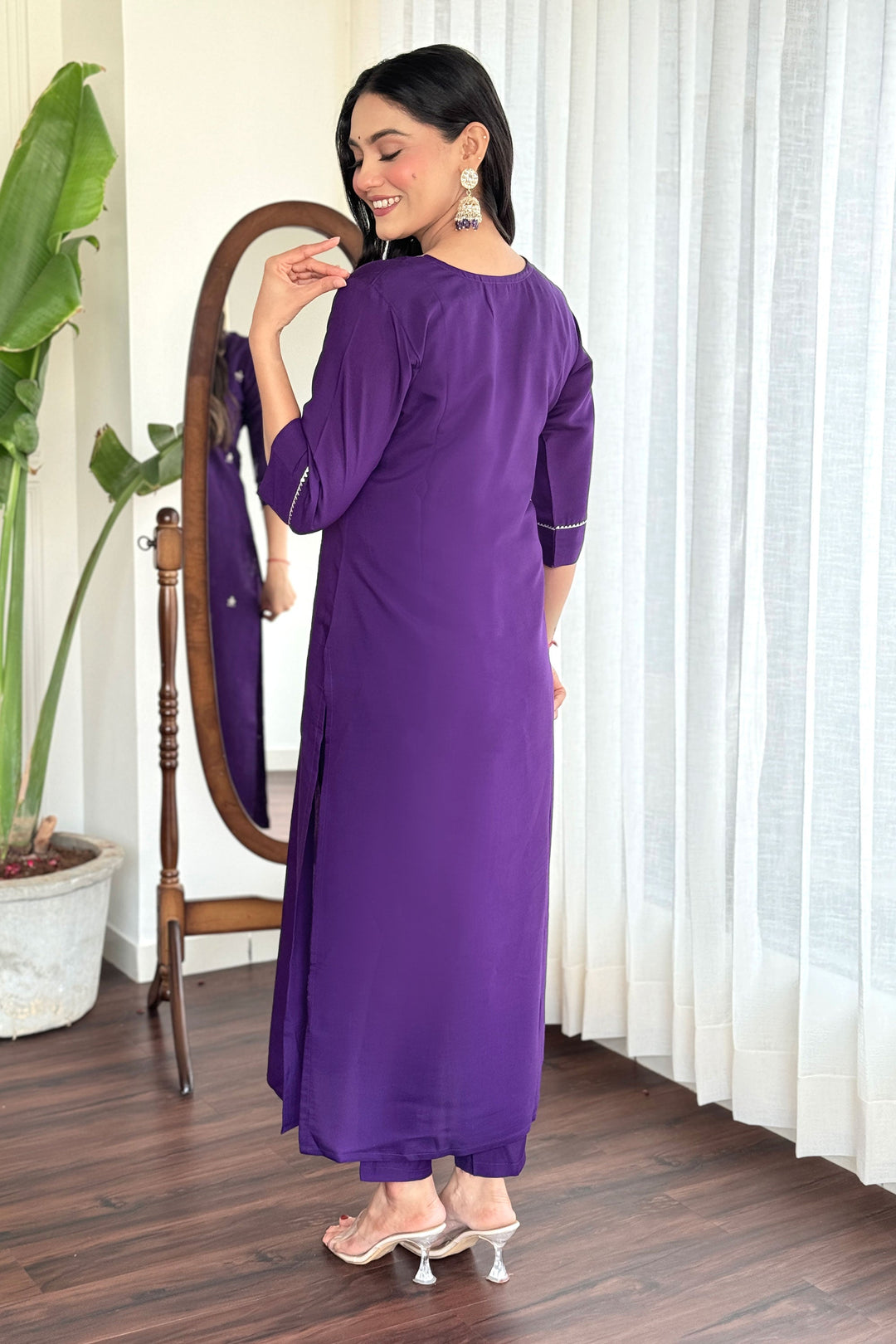 Solid Viscose Fabric Readymade Salwar Suit In Purple Color | Buy Online India
