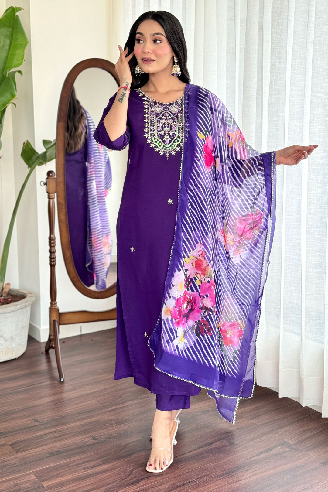 Solid Viscose Fabric Readymade Salwar Suit In Purple Color | Buy Online India