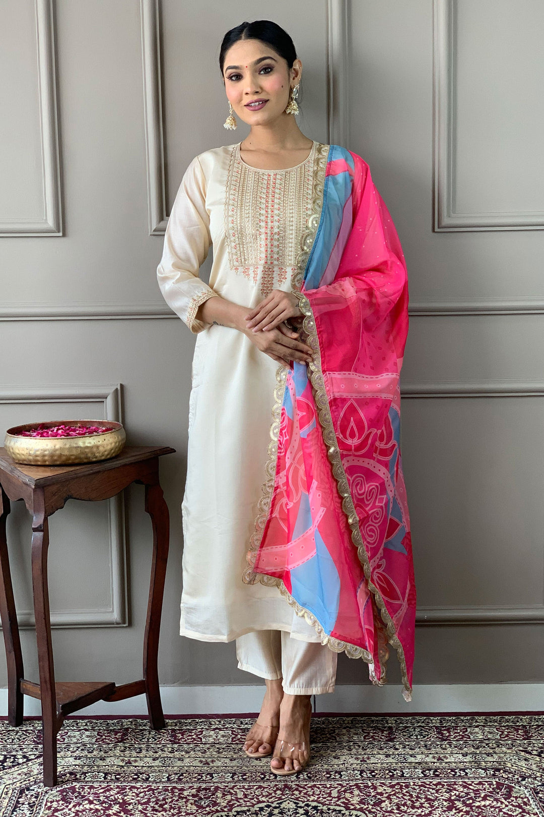 Off White Color Viscose Fabric Beauteous Readymade Salwar Suit | Buy Online India