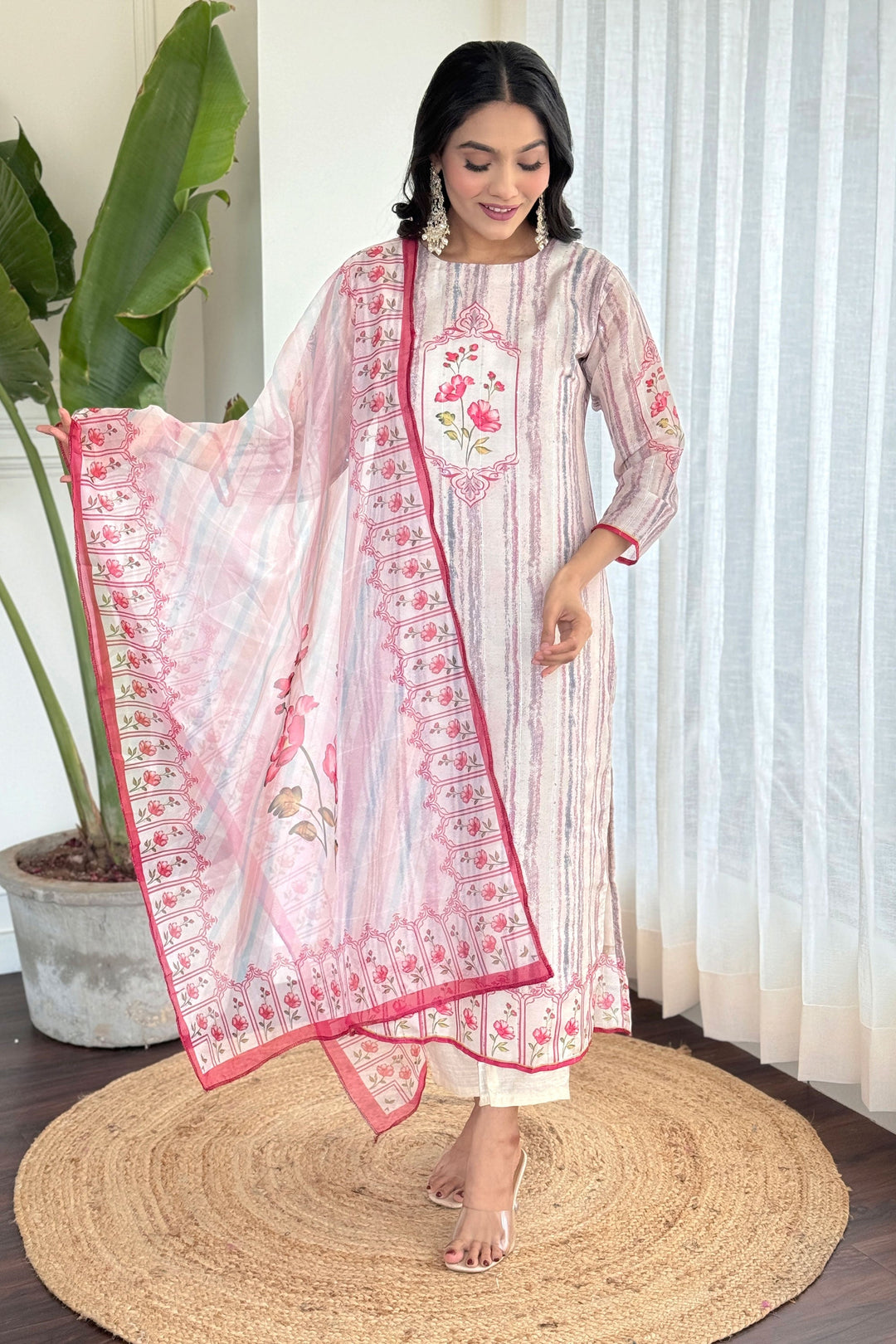 Off White Color Engaging Viscose Fabric Readymade Salwar Suit | Buy Online India
