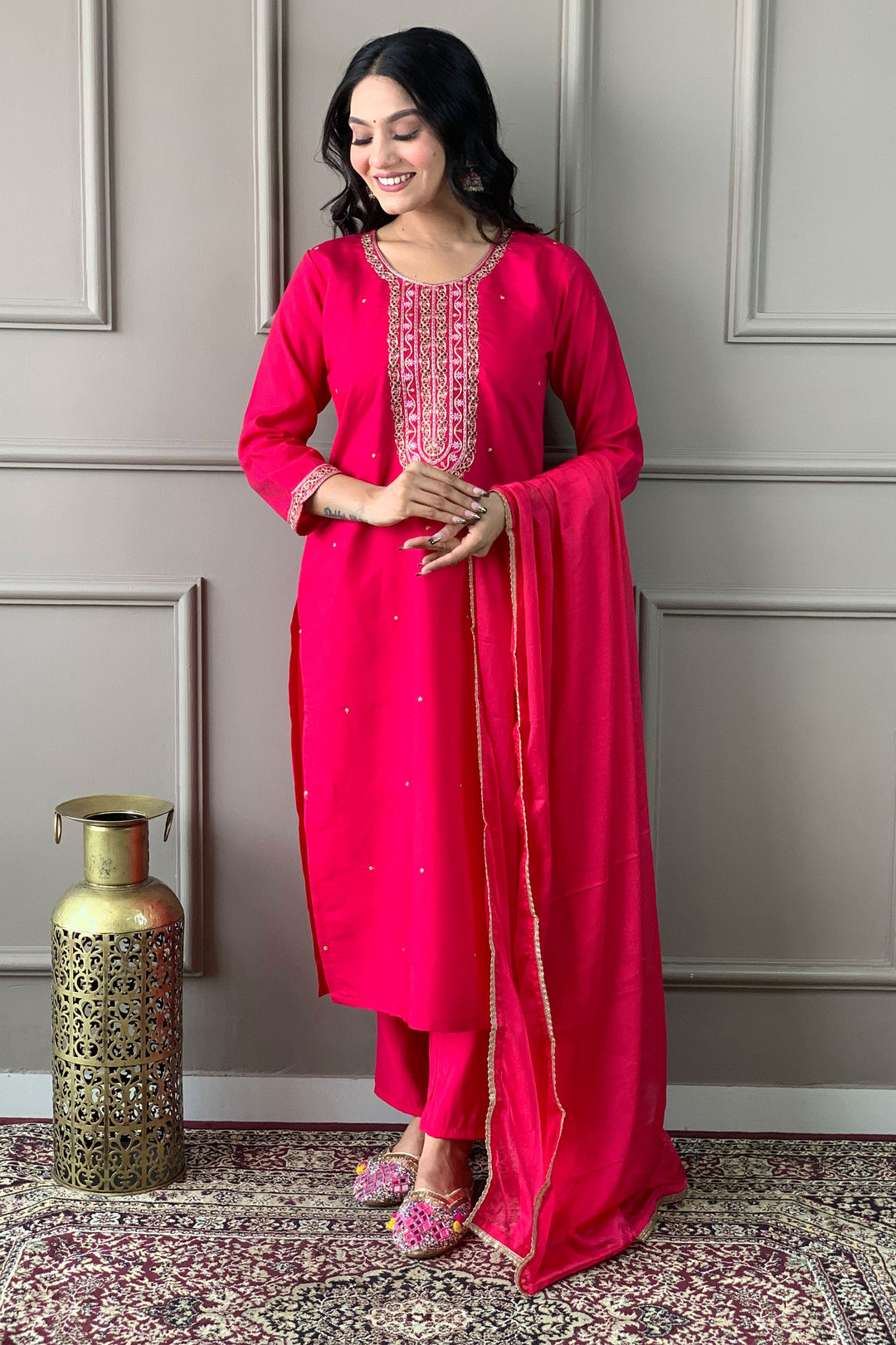 Viscose Fabric Bewitching Readymade Dress In Rani Color | Buy Online India