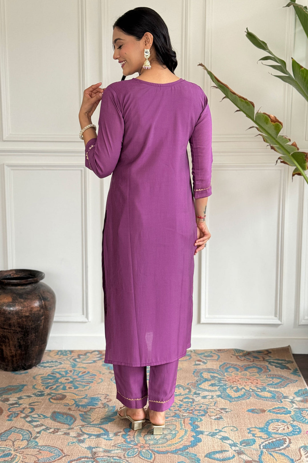 Lavender Color Sober Readymade Dress In Viscose Fabric | Buy Online India