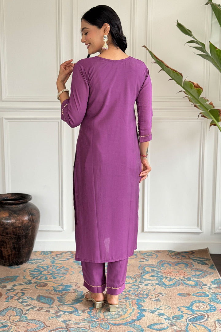 Lavender Color Sober Readymade Dress In Viscose Fabric | Buy Online India