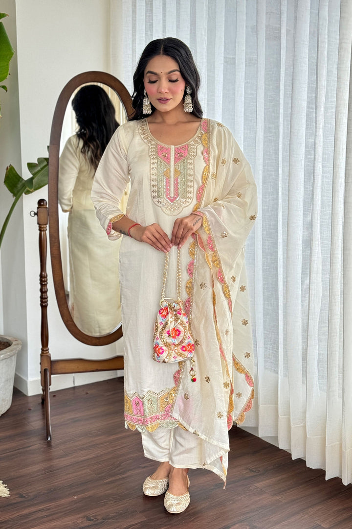 Cream Color Viscose Fabric Stunning Readymade Dress | Buy Online India