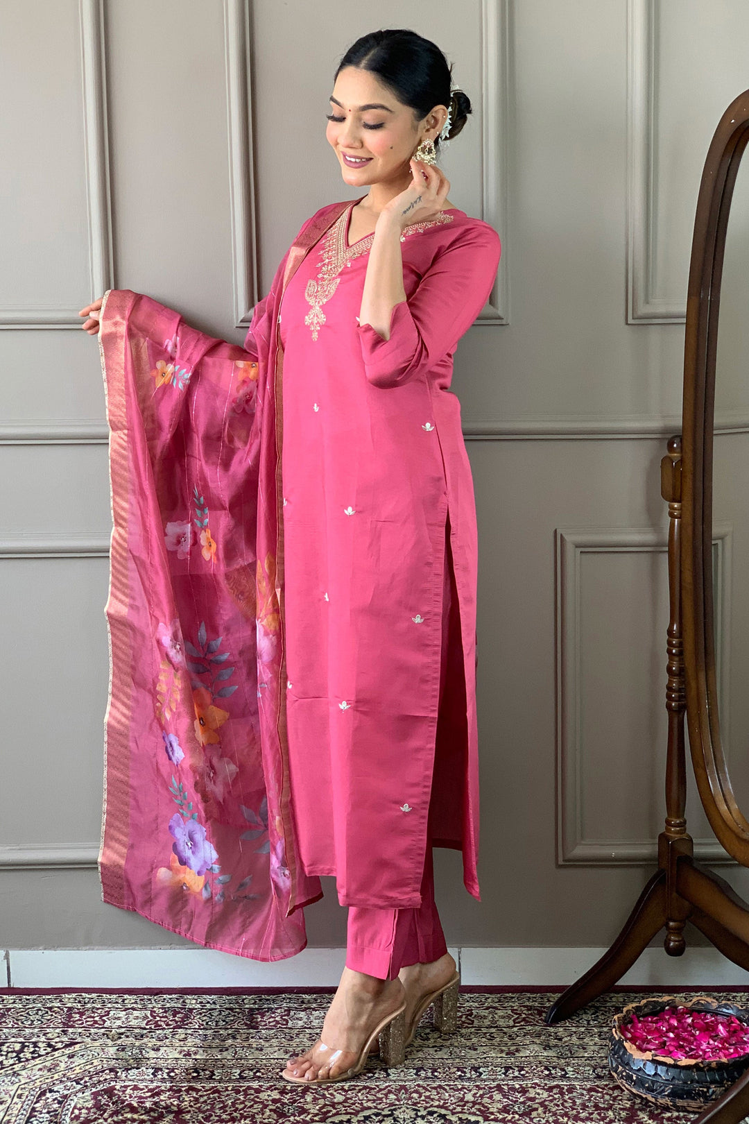 Beguiling Pink Color Viscose Fabric Readymade Dress | Buy Online India