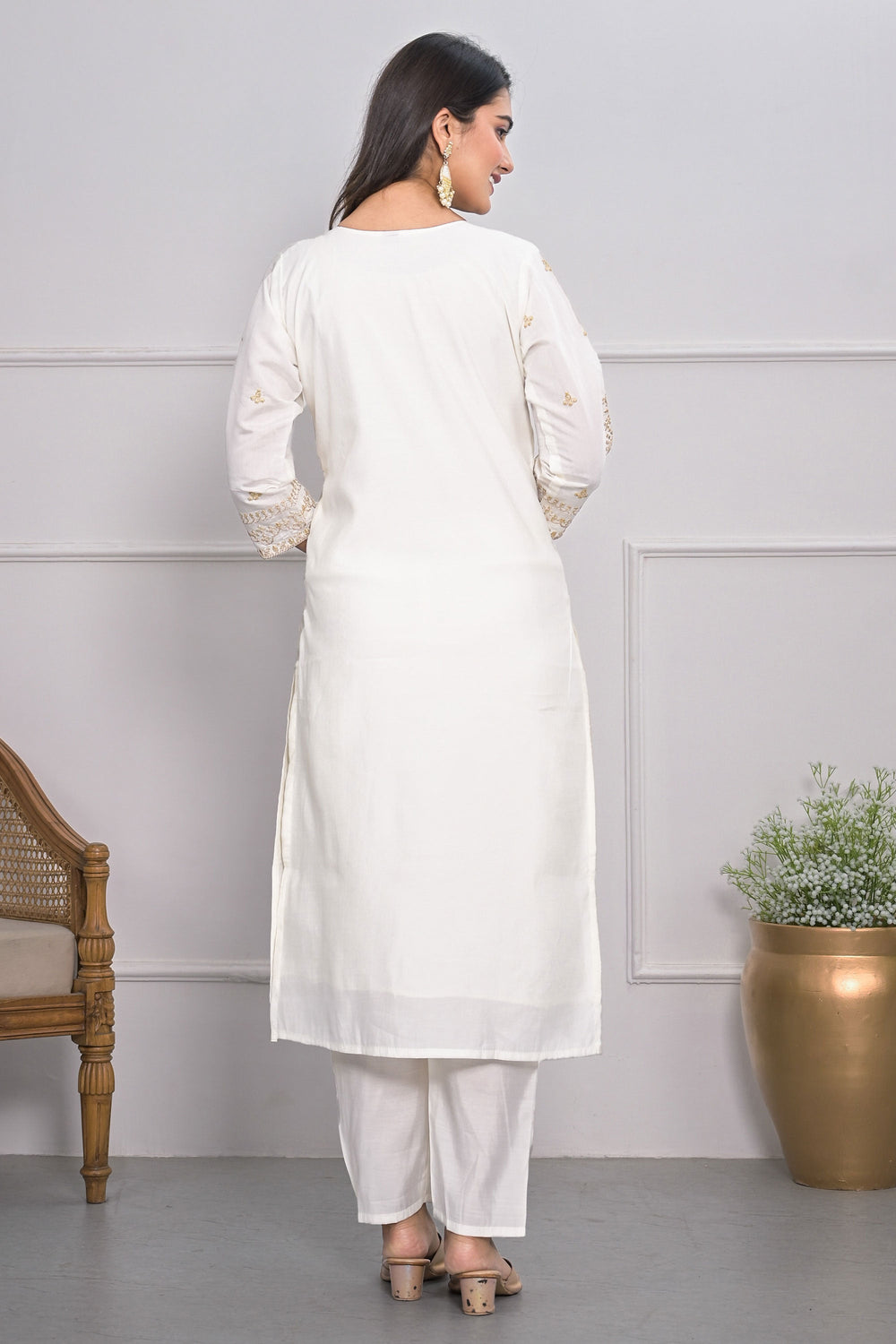 Classic White Color Readymade Salwar Suit In Viscose Silk Fabric | Buy Online India