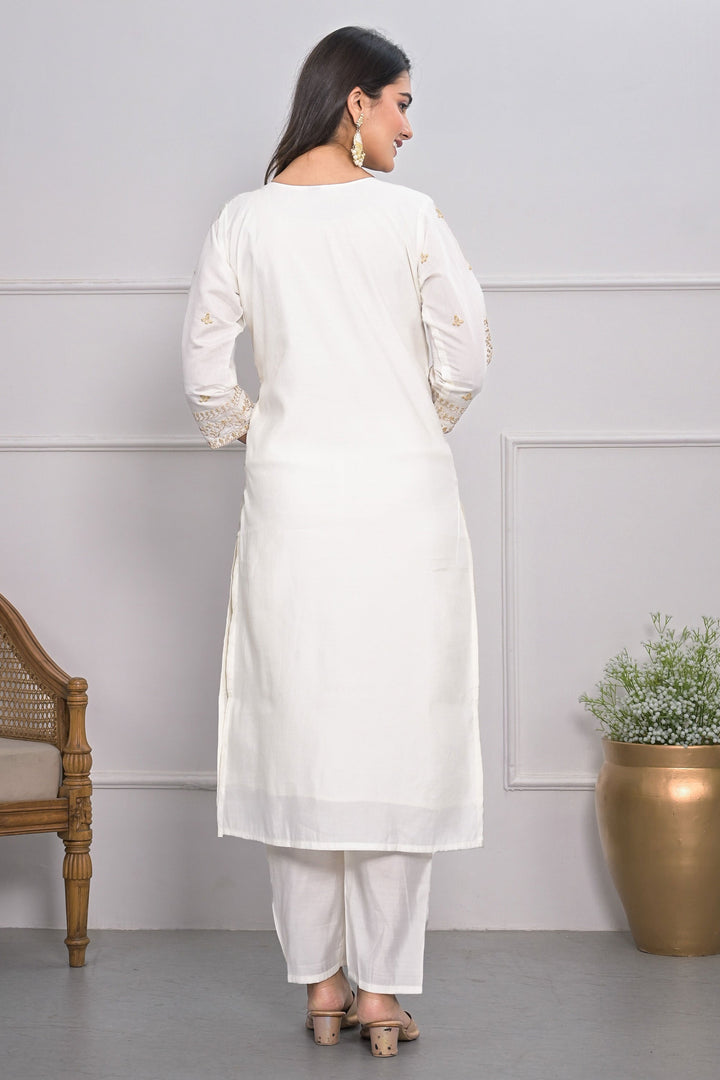 Classic White Color Readymade Salwar Suit In Viscose Silk Fabric | Buy Online India