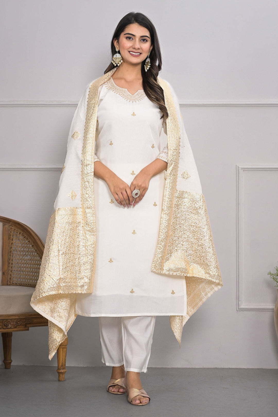 Classic White Color Readymade Salwar Suit In Viscose Silk Fabric | Buy Online India