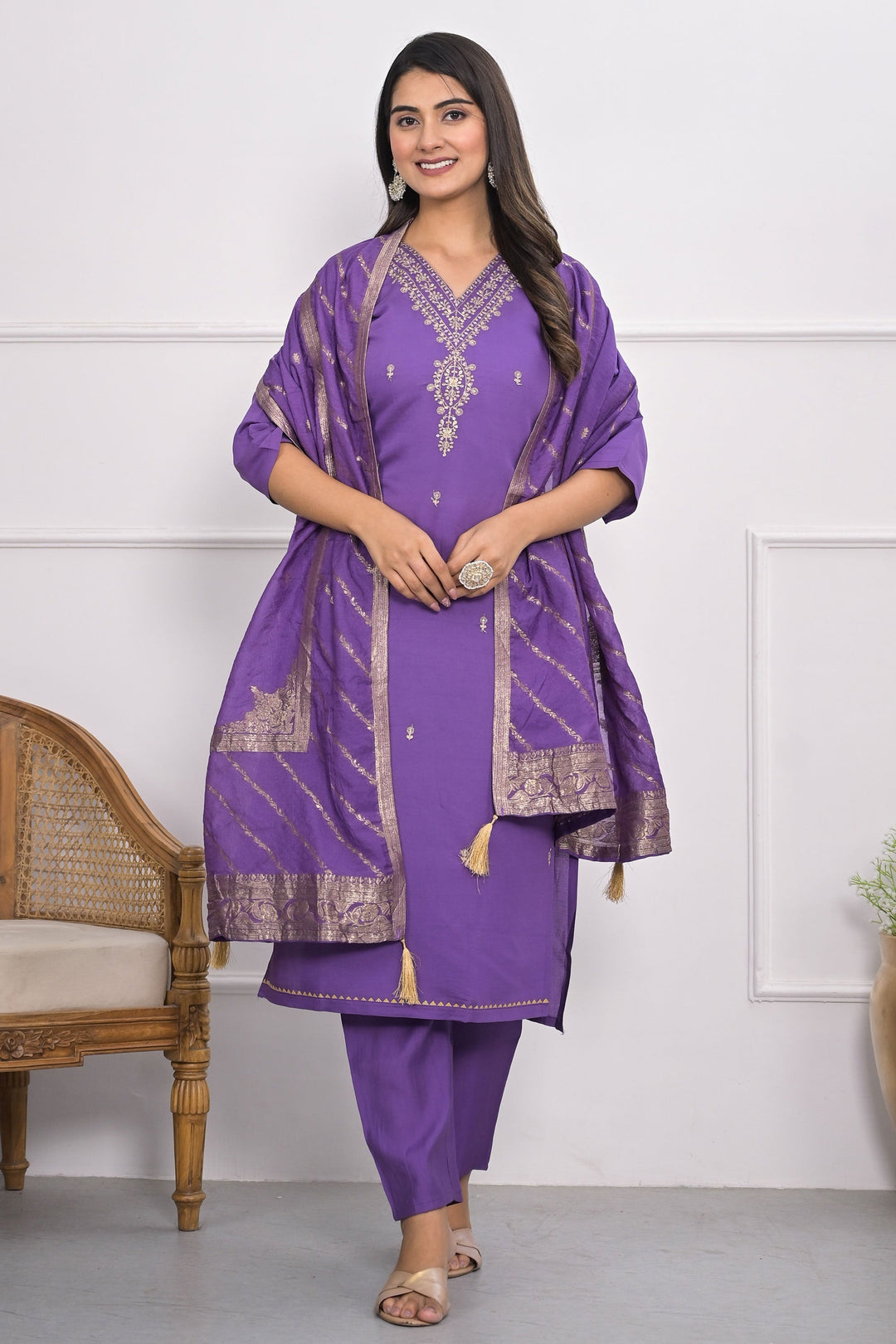 Mesmeric Purple Color Readymade Salwar Suit In Viscose Silk Fabric | Buy Online India