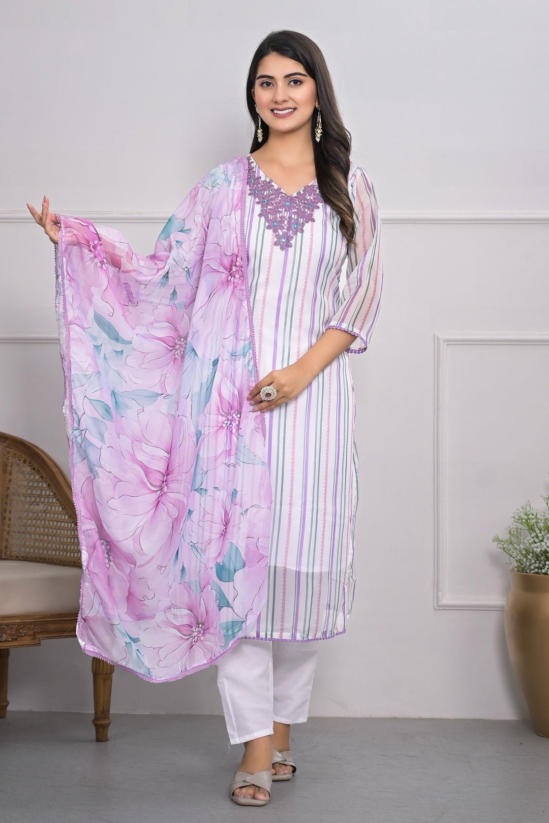 Attractive White Color Viscose Silk Fabric Readymade Salwar Suit | Buy Online India