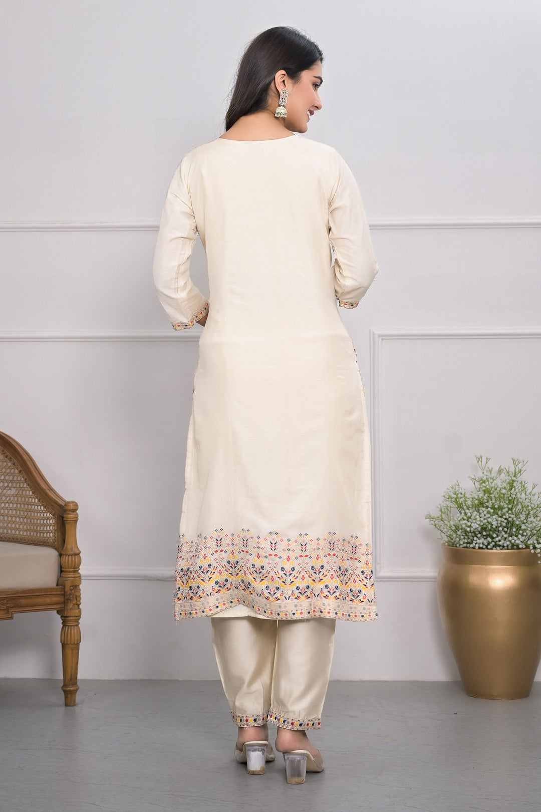Cream Color Jacquard Fabric Beatific Readymade Salwar Suit | Buy Online India