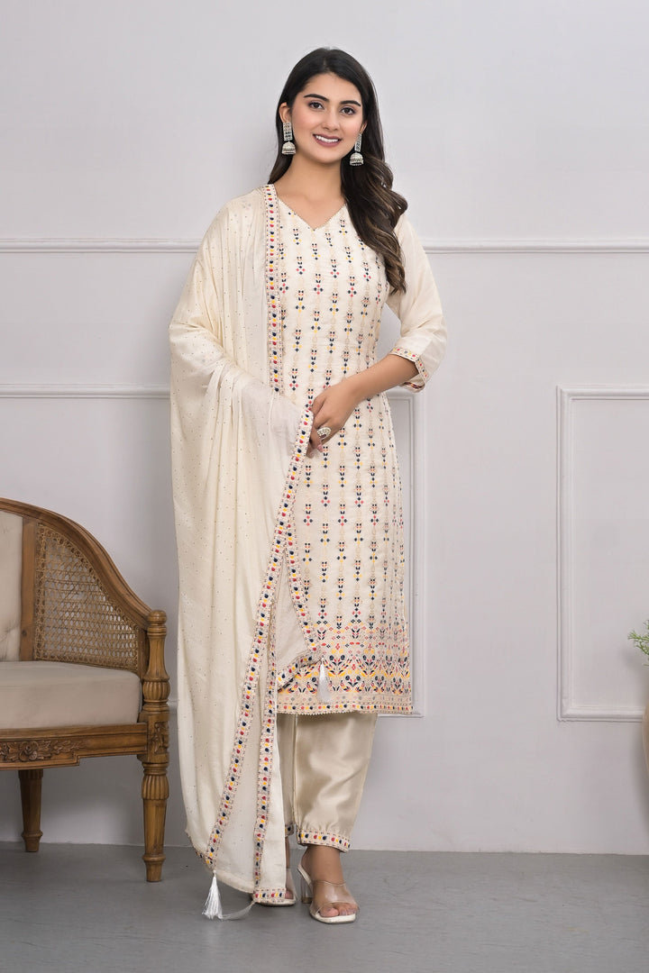 Cream Color Jacquard Fabric Beatific Readymade Salwar Suit | Buy Online India