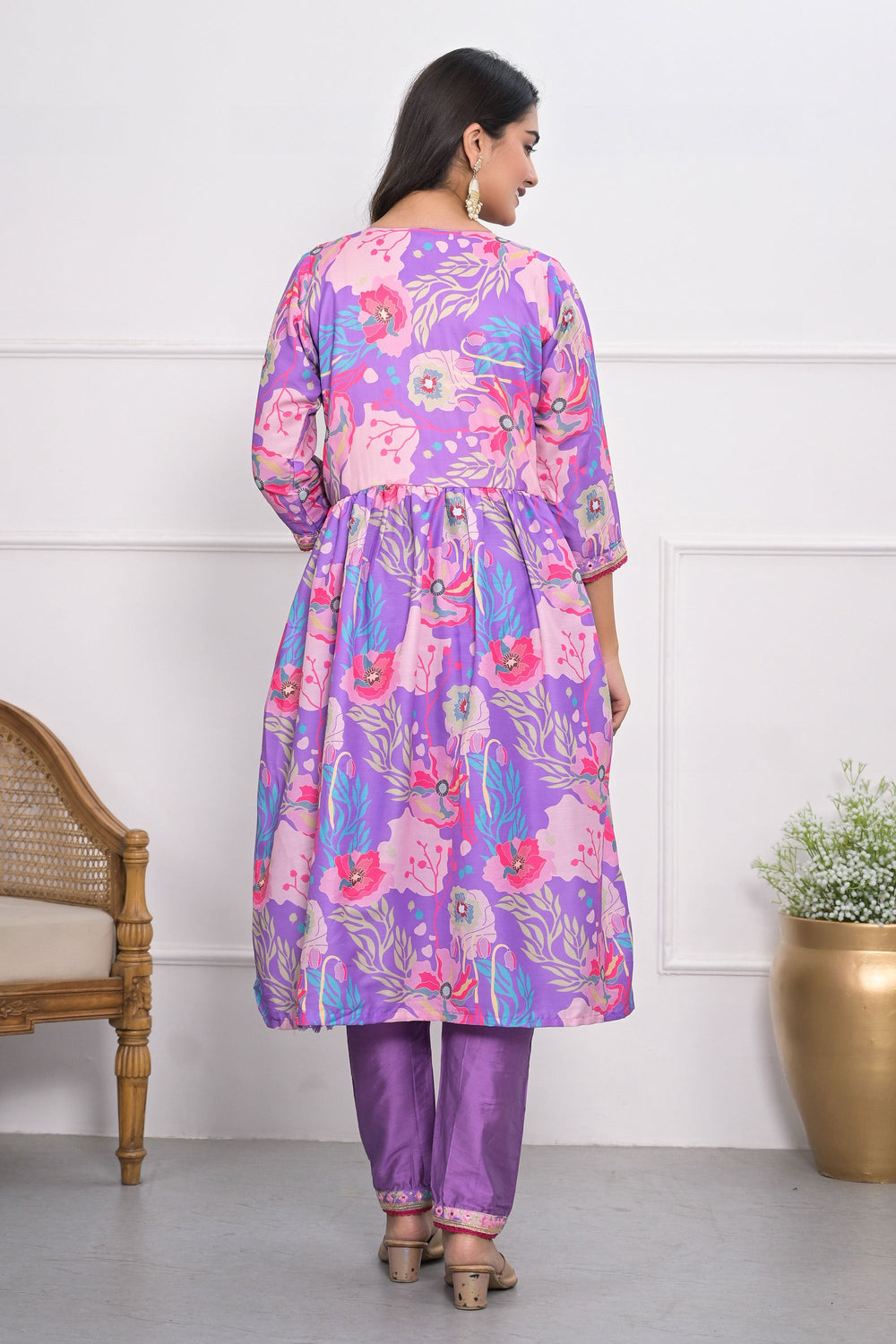 Incredible Muslin Silk Fabric Lavender Color Readymade Salwar Suit | Buy Online India