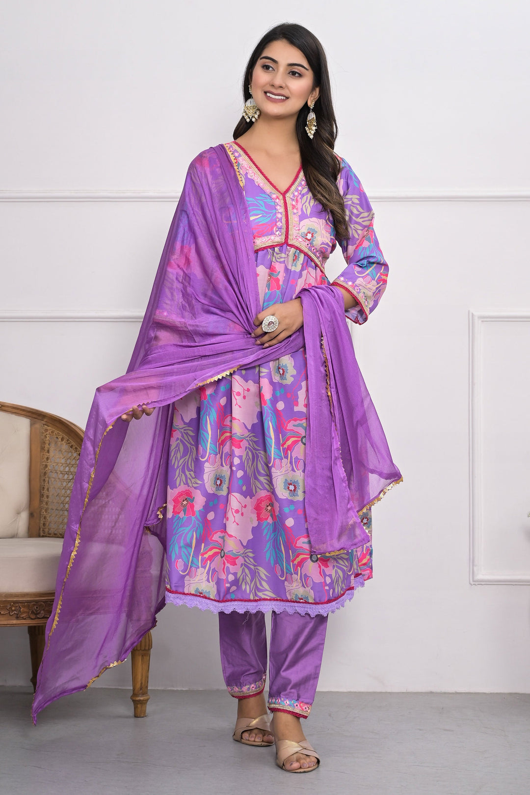 Incredible Muslin Silk Fabric Lavender Color Readymade Salwar Suit | Buy Online India