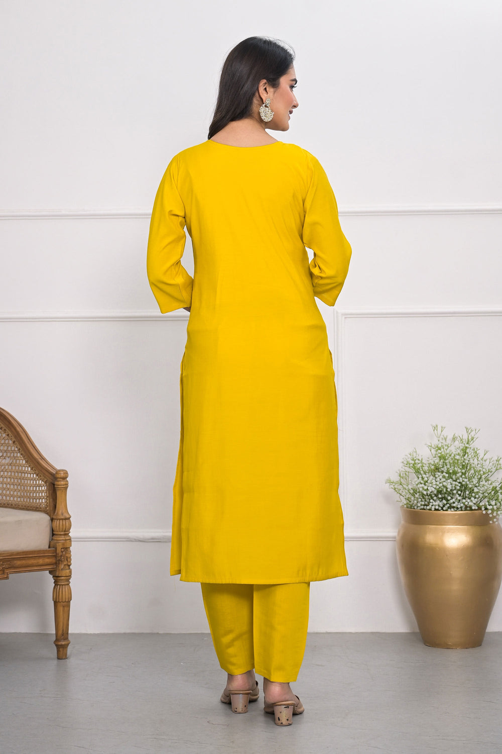 Tempting Viscose Silk Fabric Yellow Color Readymade Salwar Suit | Buy Online India