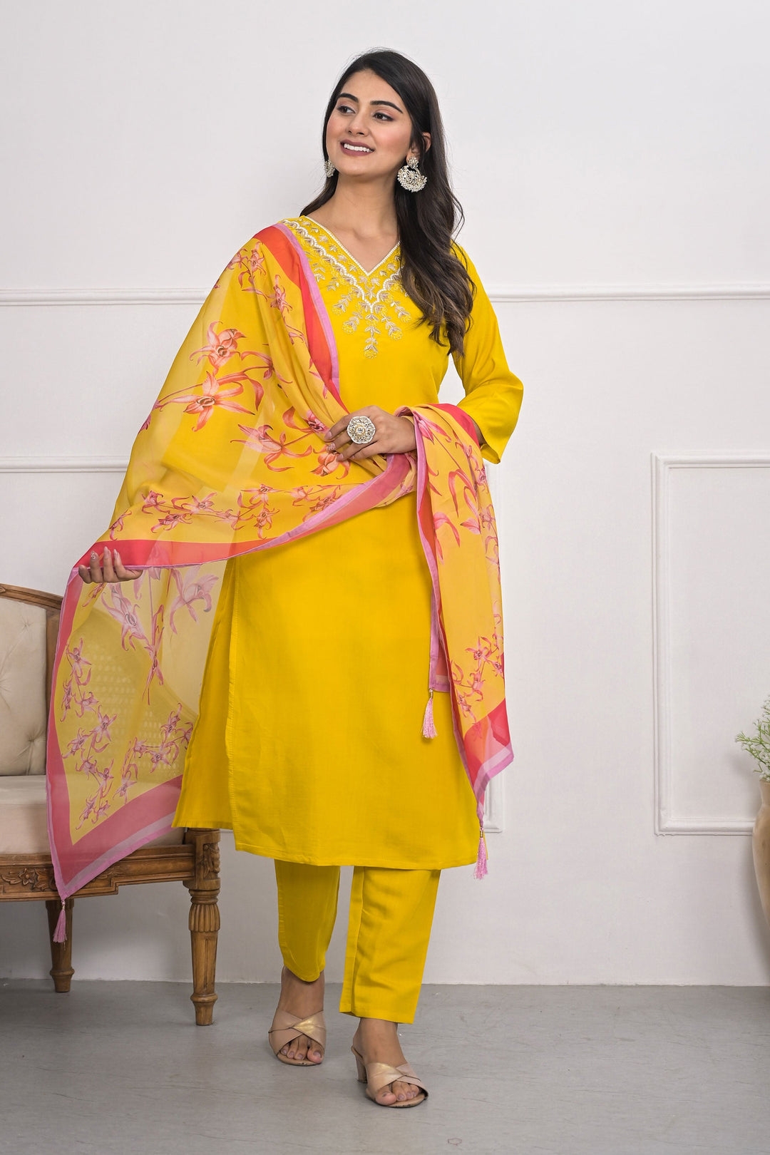 Tempting Viscose Silk Fabric Yellow Color Readymade Salwar Suit | Buy Online India