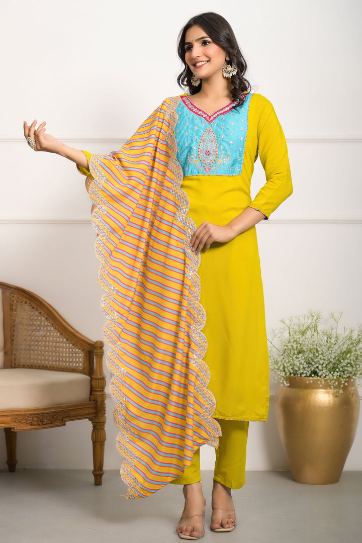 Yellow Color Viscose Fabric Coveted Readymade Salwar Suit | Buy Online India