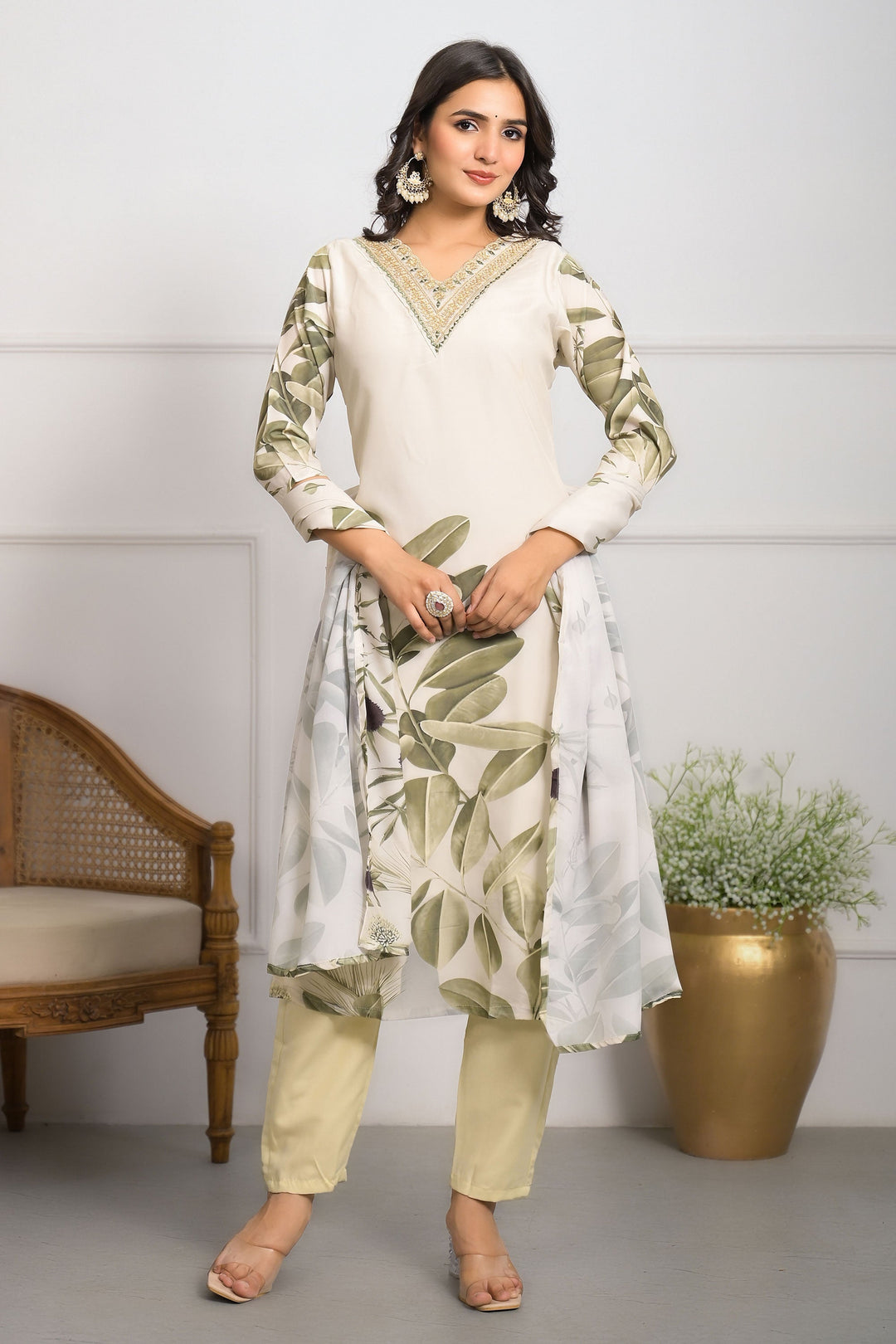 Crepe Fabric White Color Riveting Readymade Salwar Suit | Buy Online India