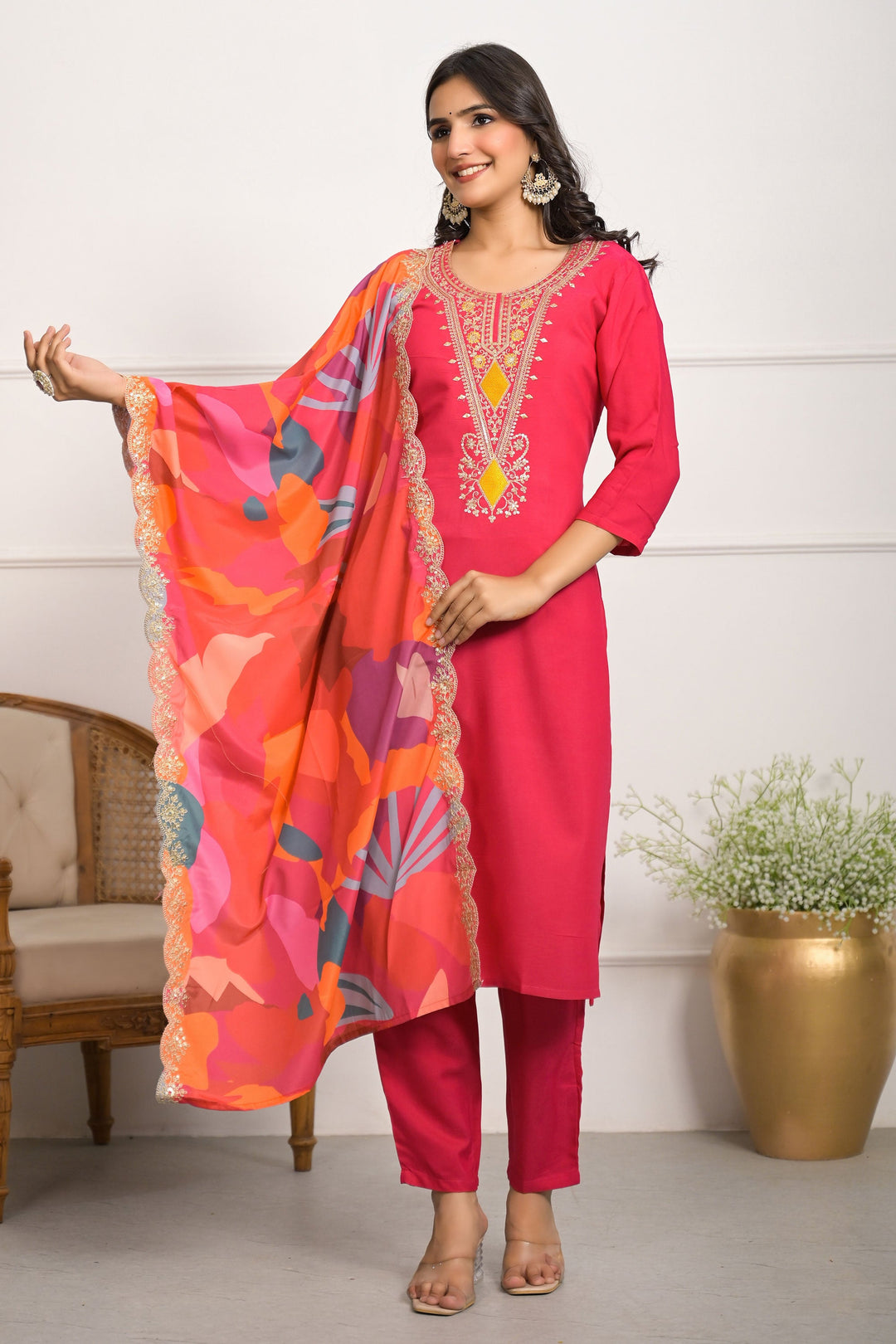 Beguiling Viscose Fabric Readymade Red Color Salwar Suit | Buy Online India