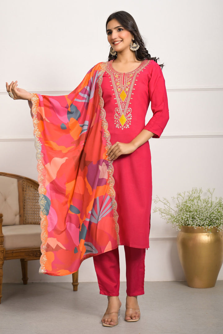 Beguiling Viscose Fabric Readymade Red Color Salwar Suit | Buy Online India