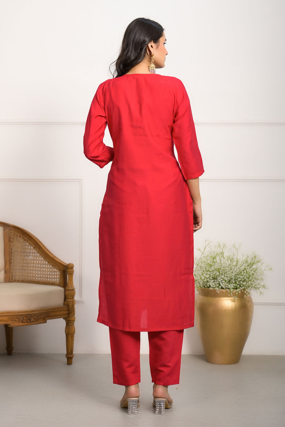 Red Color Viscose Chanderi Fabric Stunning Readymade Salwar Suit | Buy Online India