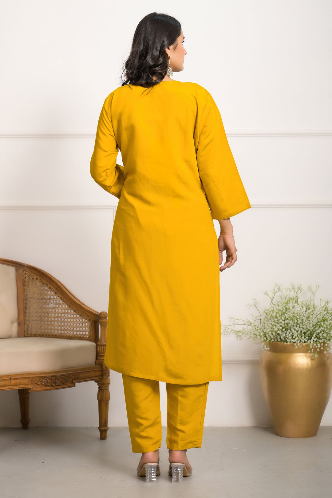Yellow Color Viscose Chanderi Fabric Engaging Readymade Salwar Suit | Buy Online India