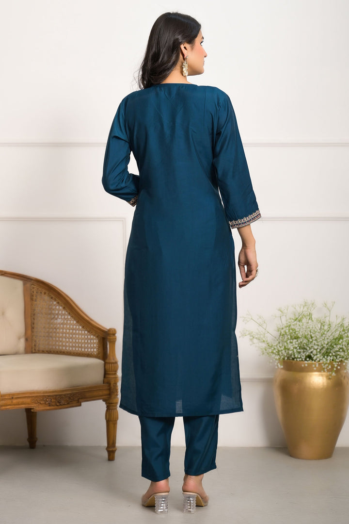 Teal Color Sober Readymade Salwar Suit In Viscose Chanderi Fabric | Buy Online India