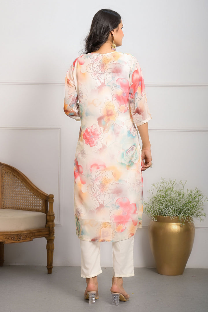 Creative Off White Color Organza Fabric Readymade Salwar Suit | Buy Online India