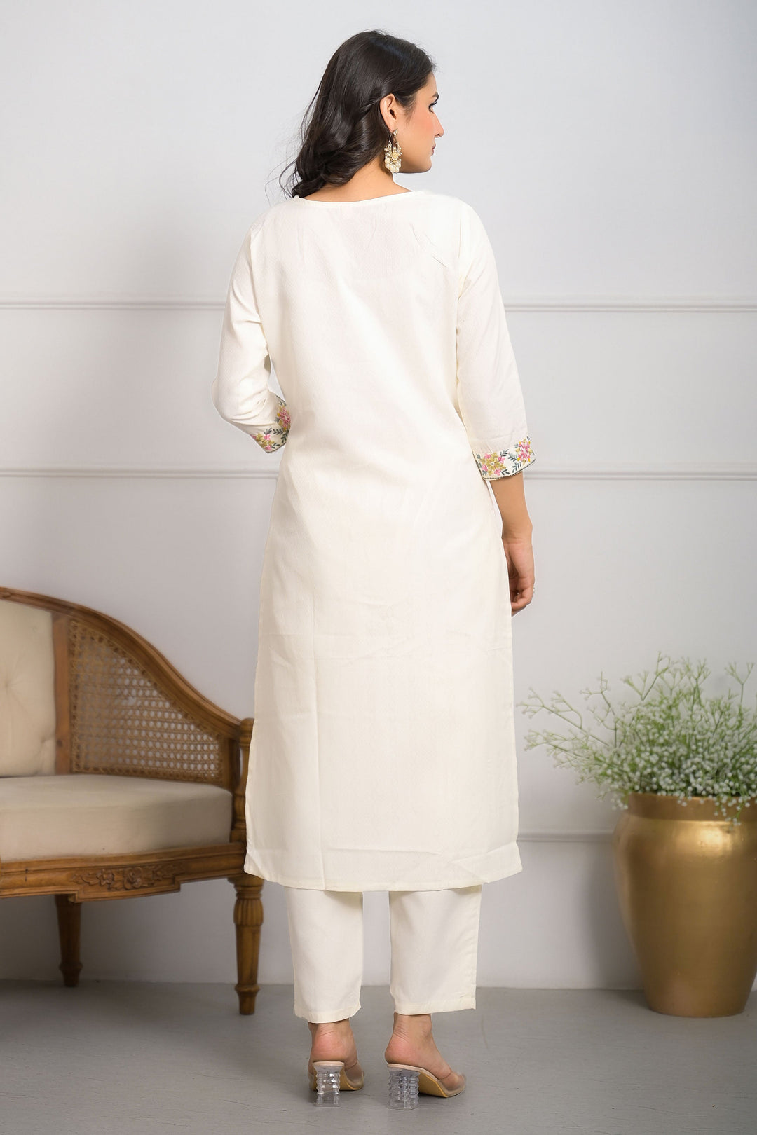 Excellent Viscose Fabric White Color Readymade Salwar Suit | Buy Online India