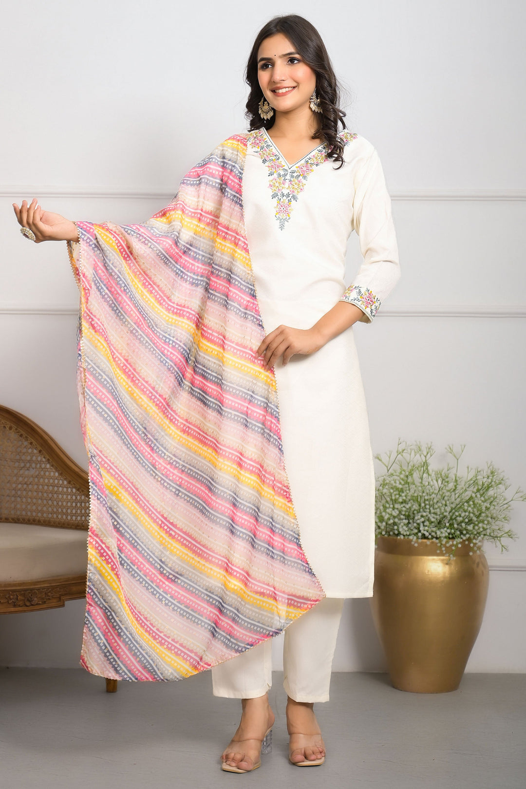 Excellent Viscose Fabric White Color Readymade Salwar Suit | Buy Online India
