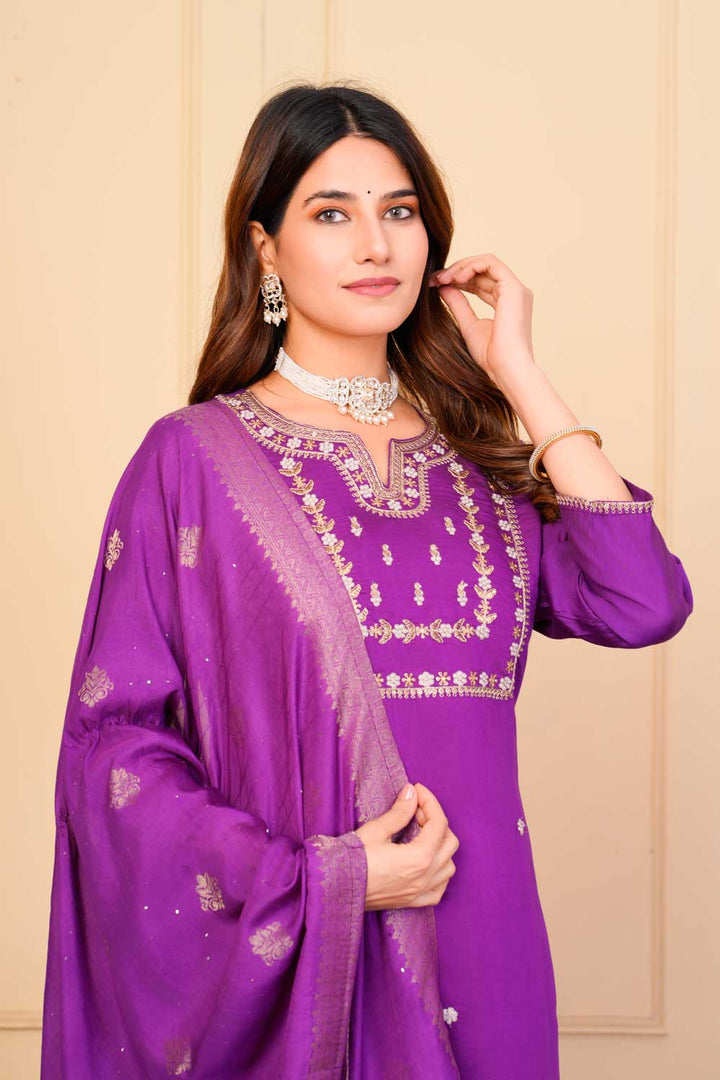 Purple Color Viscose Fabric Coveted Readymade Embroidered Salwar Suit | Buy Online India