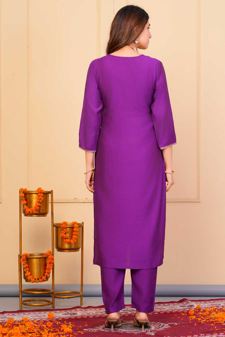 Purple Color Viscose Fabric Coveted Readymade Embroidered Salwar Suit | Buy Online India