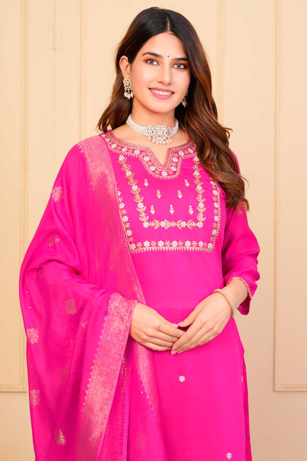 Viscose Fabric Pink Color Riveting Readymade Embroidered Salwar Suit | Buy Online India