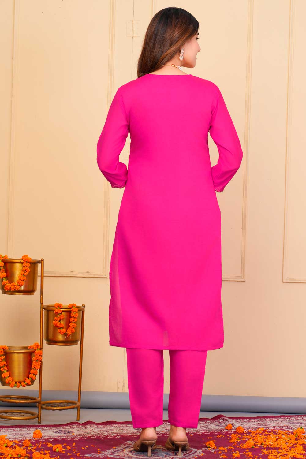 Viscose Fabric Pink Color Riveting Readymade Embroidered Salwar Suit | Buy Online India