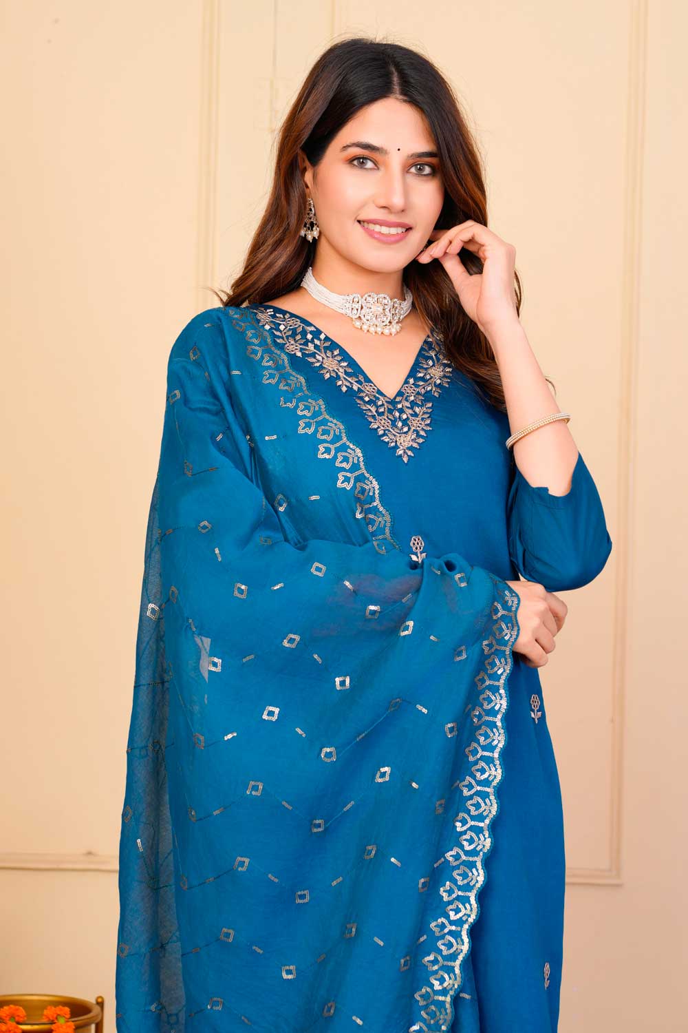 Viscose Fabric Teal Color Excellent Readymade Embroidered Salwar Suit | Buy Online India