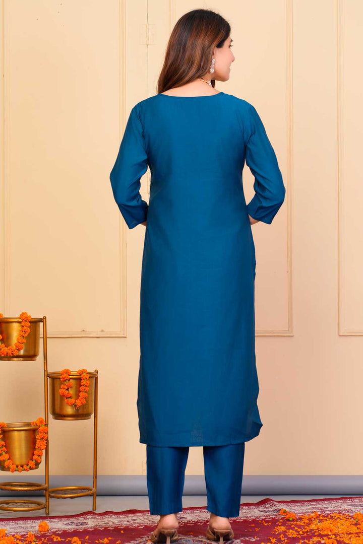 Viscose Fabric Teal Color Excellent Readymade Embroidered Salwar Suit | Buy Online India