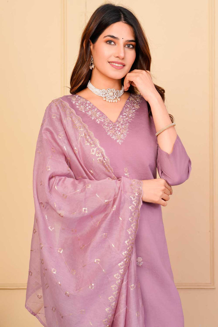 Lavender Color Viscose Fabric Princely Readymade Embroidered Salwar Suit | Buy Online India