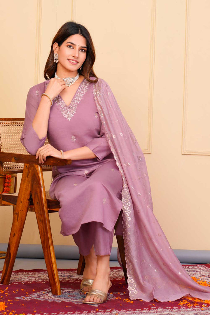 Lavender Color Viscose Fabric Princely Readymade Embroidered Salwar Suit | Buy Online India