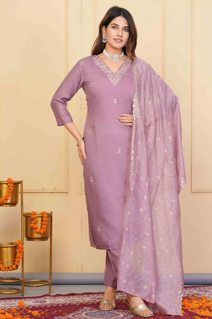 Lavender Color Viscose Fabric Princely Readymade Embroidered Salwar Suit | Buy Online India