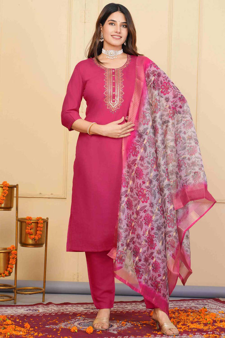 Red Color Viscose Fabric Engaging Readymade Embroidered Salwar Suit | Buy Online India