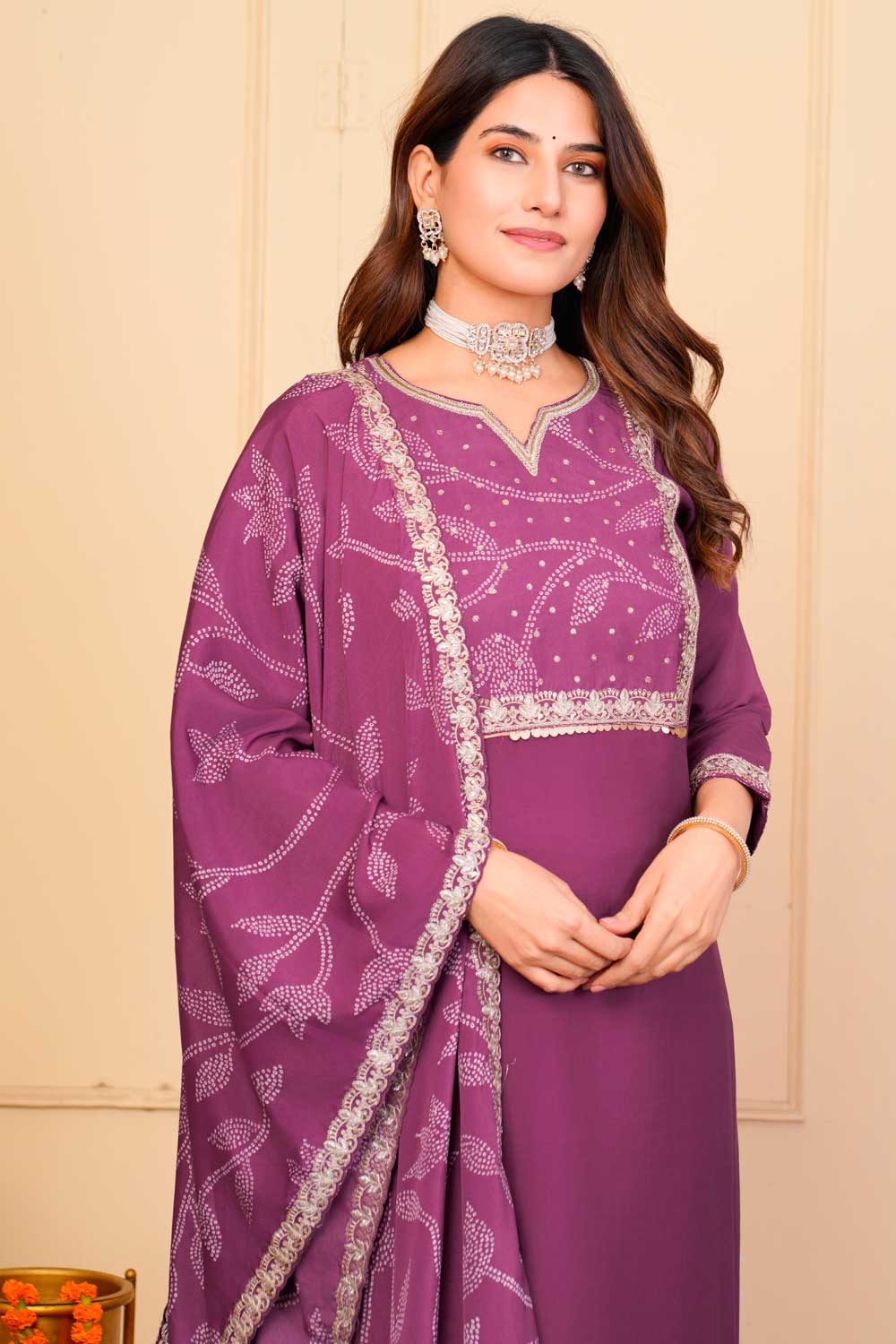 Wine Color Sober Readymade Embroidered Salwar Suit In Viscose Fabric | Buy Online India