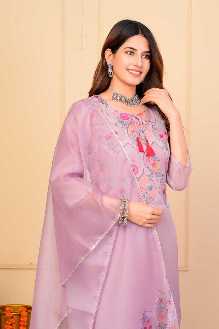 Lavender Color Organza Fabric Stunning Readymade Embroidered Salwar Suit | Buy Online India