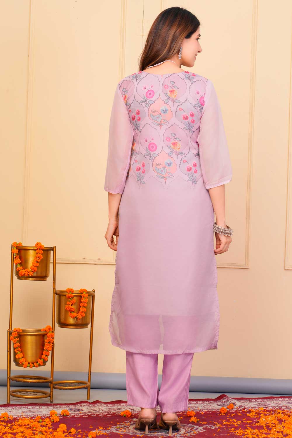 Lavender Color Organza Fabric Stunning Readymade Embroidered Salwar Suit | Buy Online India