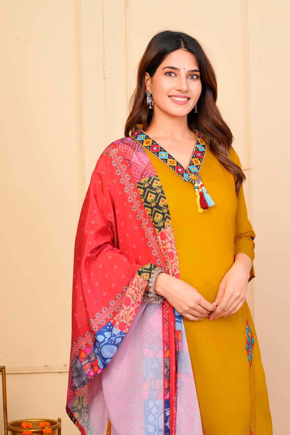 Beguiling Mustard Color Viscose Fabric Readymade Embroidered Salwar Suit | Buy Online India