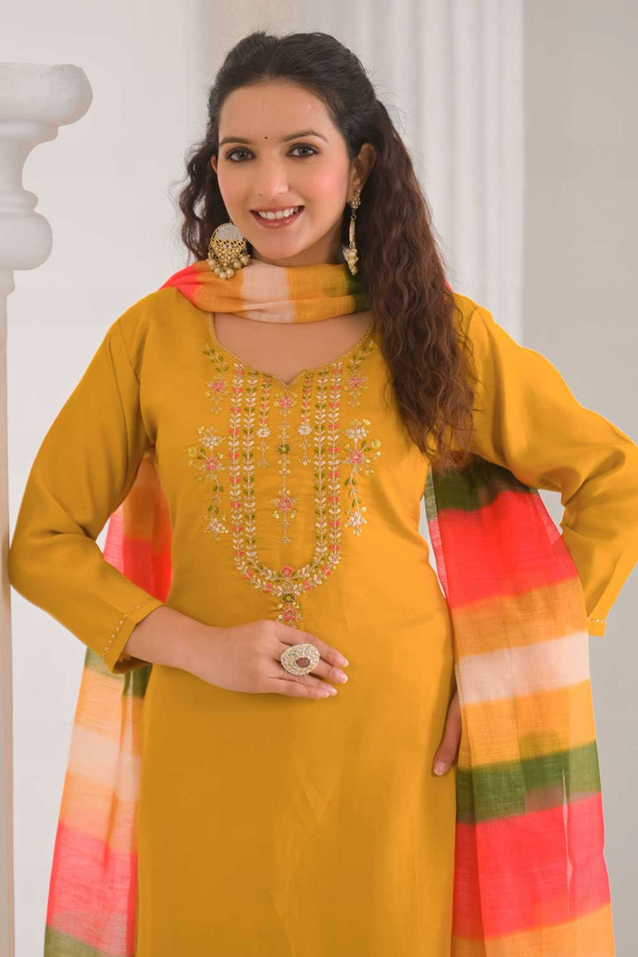 Tempting Viscose Fabric Yellow Color Readymade Salwar Suit | Buy Online India