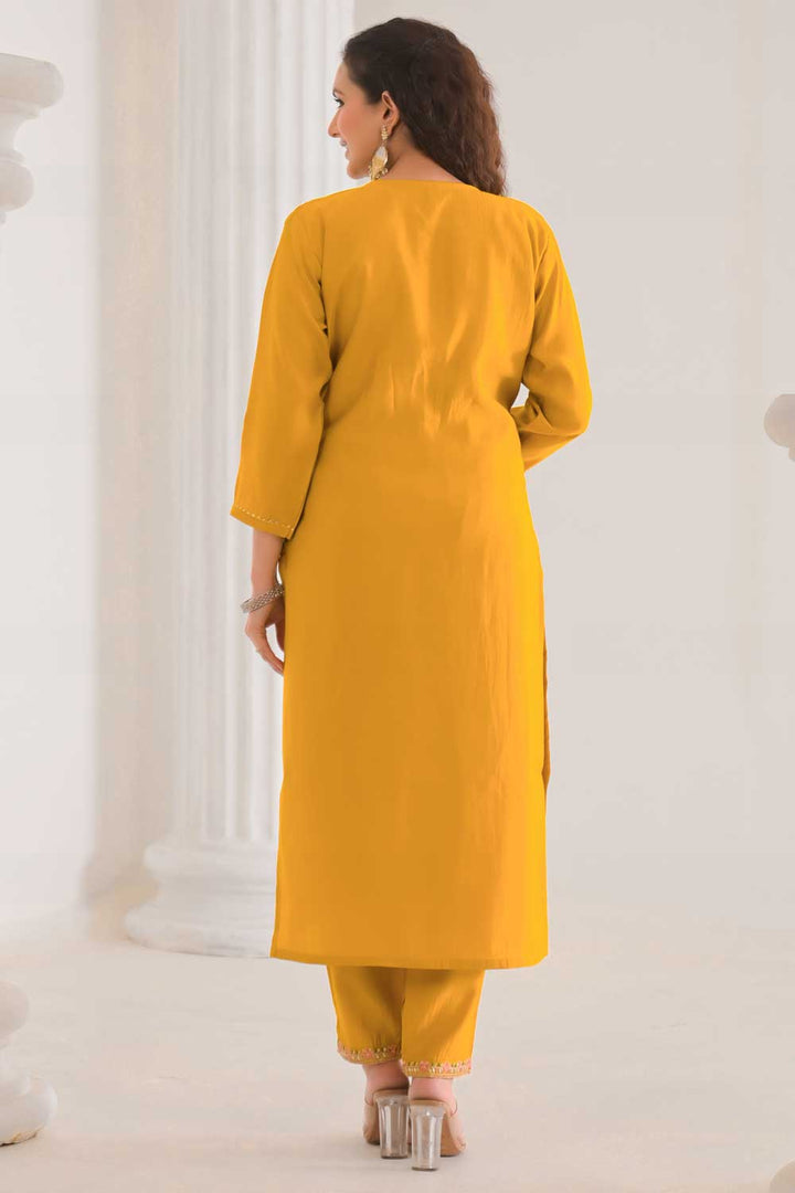 Tempting Viscose Fabric Yellow Color Readymade Salwar Suit | Buy Online India