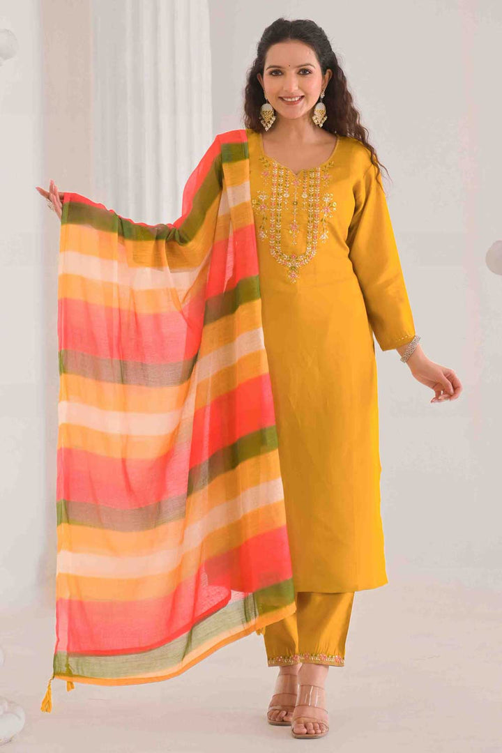 Tempting Viscose Fabric Yellow Color Readymade Salwar Suit | Buy Online India