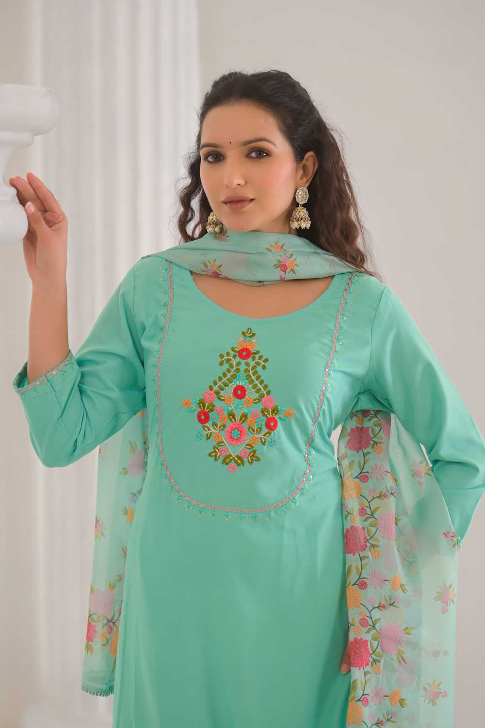 Engaging Sea Green Color Rayon Fabric Readymade Salwar Suit | Buy Online India