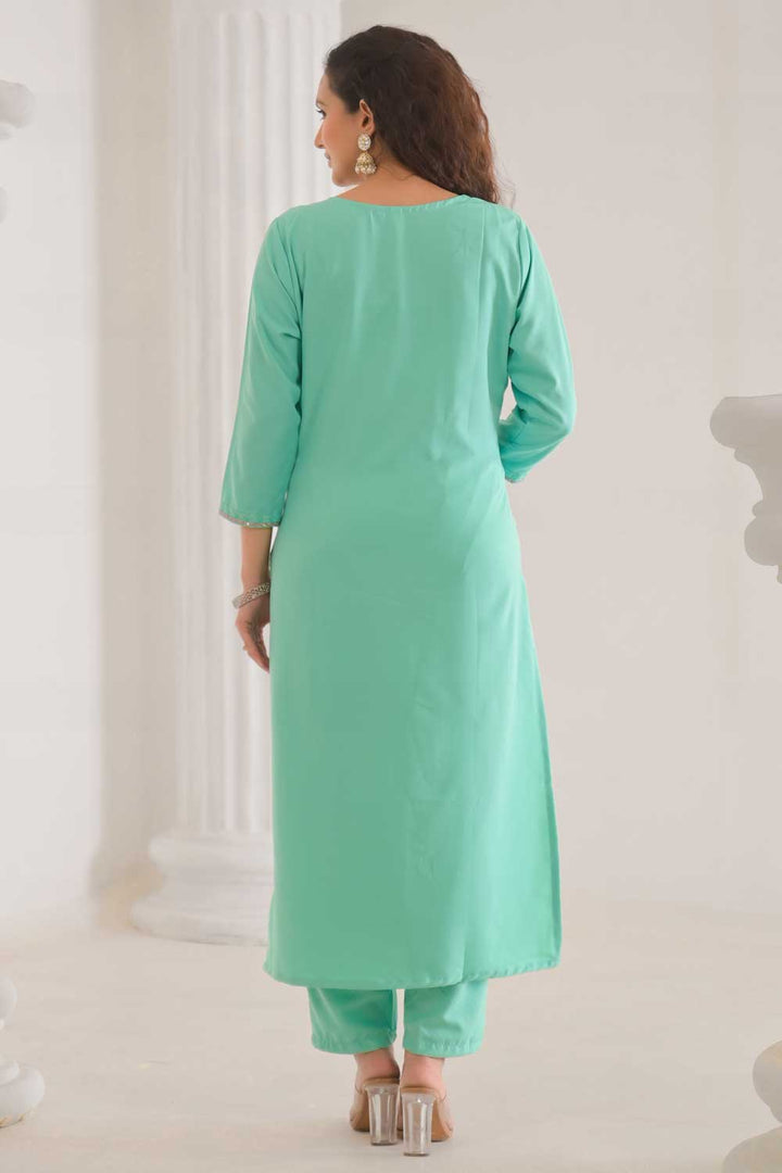 Engaging Sea Green Color Rayon Fabric Readymade Salwar Suit | Buy Online India