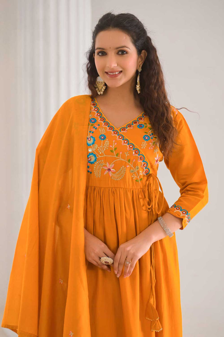 Trendy Viscose Fabric Orange Color Readymade Salwar Suit | Buy Online India